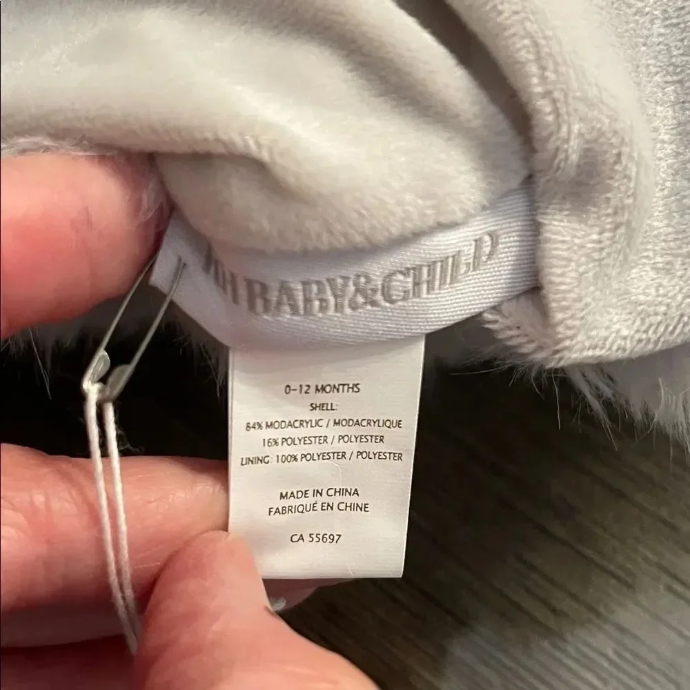 Restoration Hardware LUXE Fur Baby Animal Hood - Grey - 12 Months NWT